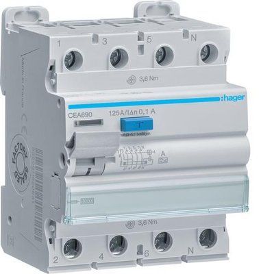 УЗО 4P 10kA 125A 100mA A, Hager CEA690 фото