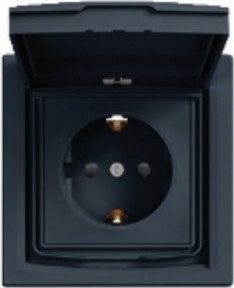 РОЗЕТКА IP44 С КРЫШКОЙ, С ЗАЗЕМЛЕНИЕМ, С ЗАЩИТНЫМИ ШТОРКАМИ, АНТРАЦИТ ASFORA EPH3100371 фото
