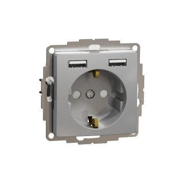 Розетка&nbsp;з заземленням+USB Алюм Sedna Design SDD113052 фото