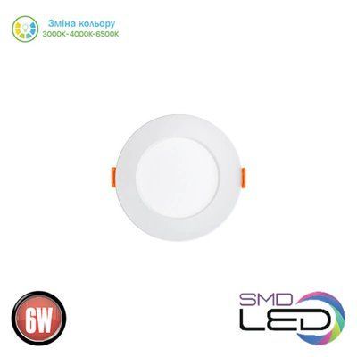 Світильник вбудований ALEXIS- 6 LED 6W 3000K/4000K/6500K 510Lm 160-265V d-108мм h27мм білий круглий 016-087-0006-010 фото