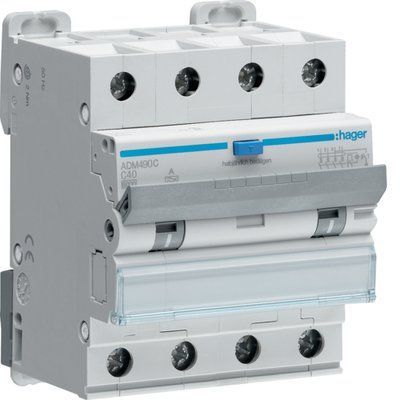 Диференційний автоматичний вимикач Hager 4P, 40A, 30mA, A, кат.C ADM490C фото