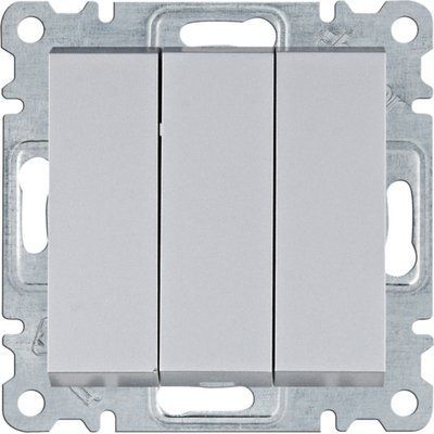 Выключатель 3-клавишный Lumina, серебристый, 10АХ/230В, Hager WL0072 фото