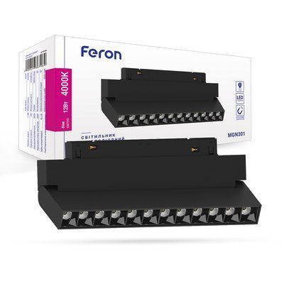 Магнітний трековий світильник Feron MGN301 12Вт 4000К IP20 чорний 7611f фото