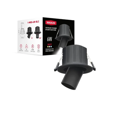 Світильник світлодіодний Maxus Recessed Track Downlight 6W 3CCT Black 1-MRD-6W-BLC фото