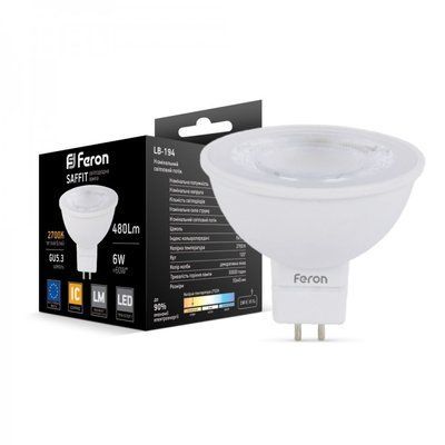 Лампа LED FERON LB-194 MR16 decor G5.3 230V 6W 480Lm 2700K 5622f фото