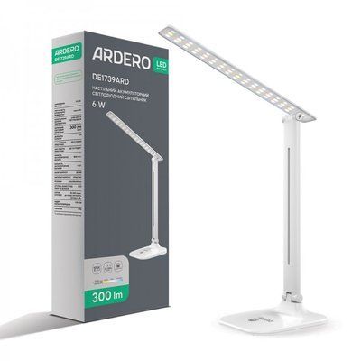 Настільний світильник ARDERO DE1739ARD білий 6W 2700K-6500K 300LM , акум. 1800mA, (30*30.5*15cm) IP20 8369f фото