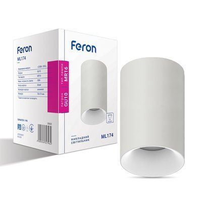 Накладний неповоротний світильник Feron ML174 GU10 IP20 білий 6508f фото