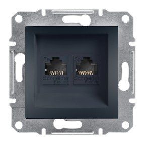 РОЗЕТКА КОМПЪЮТЕРНАЯ RJ45 UTP КАТ. 5Е ДВОЙНАЯ ASFORA АНТРАЦИТ EPH4400171 фото