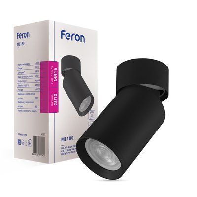 Накладний поворотний світильник Feron ML180 GU10 IP20 чорний 7726f фото