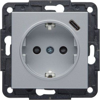 Розетка с з/к Lumina, с USB-C серебряная, 16А/230В, Hager WL4852 фото
