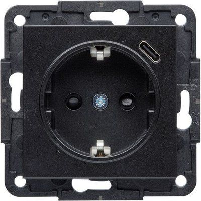 Розетка с з/к Lumina, с USB-C черная, 16А/230В, Hager WL4853 фото