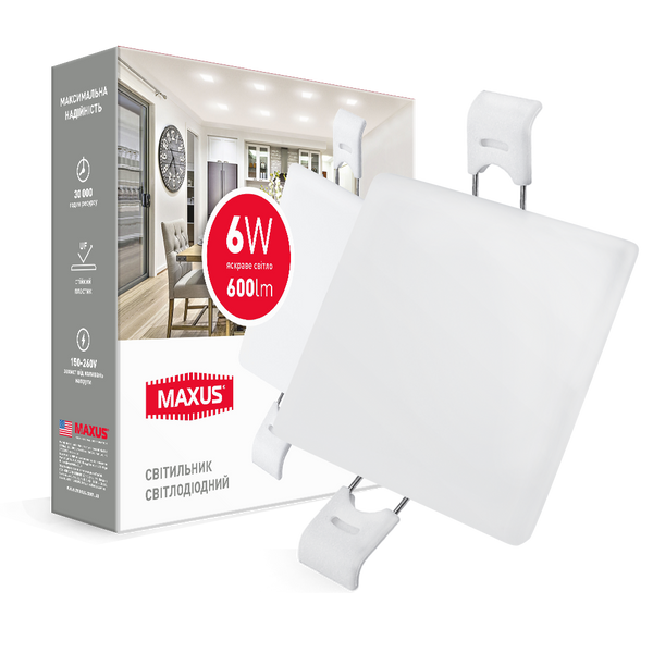 Светильник светодиодный MAXUS SP edge 6W, 4100К (квадрат 90*90*27) 1-MSP-0641-S фото