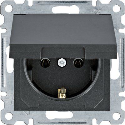 Розетка з з/к з кришкою Lumina, чорна, 16А/230В, Hager WL1153 фото
