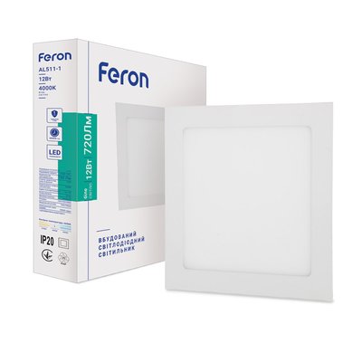 Светильник встраиваемый LED FERON AL511-1 12W квадратный 720Lm 4000K 165*13.5mm 7576f фото