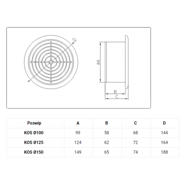 Вентиляційна решітка KOS d 100 DOSPEL 007-0426 фото