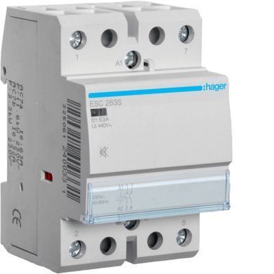 Контактор безшумний 63A, 2НВ, 230В, 3м, Hager ESC263S фото