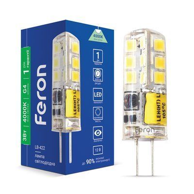 Лампа LED FERON G4 LB-422 AC/DC12V 3W 48leds 4000K 240lm 4648f фото