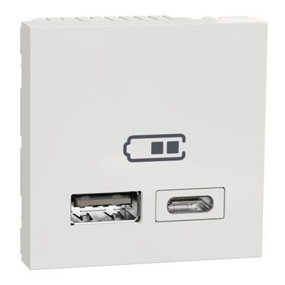 Подвійна розетка USB (порти тип A + тип C), 2 модулі, білий, Unica NEW NU301818 фото