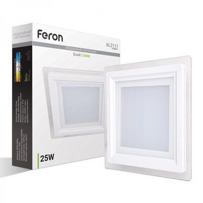 Світильник вбудований LED FERON AL2111 25W 1875Lm 5000K квадрат, вбудований зі склом 240х240х40mm OL 6451f фото
