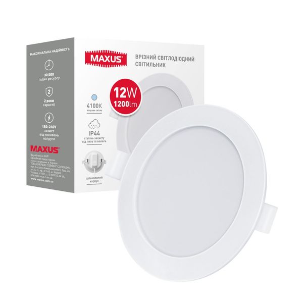 Светильник светодиодный MAXUS RDL 12W 4100K IP44 встраиваемый 1-RDL-1241-IP фото