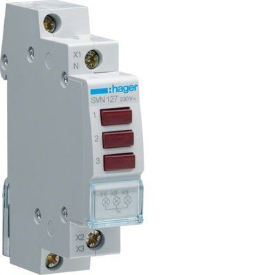 Індикатор Hager потрійний LED, 230В, 3 червоних, 1м SVN127 фото