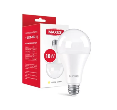 Лампа LED MAXUS 1-LED-783 A80 18W 3000K 220V E27 1-LED-783 фото