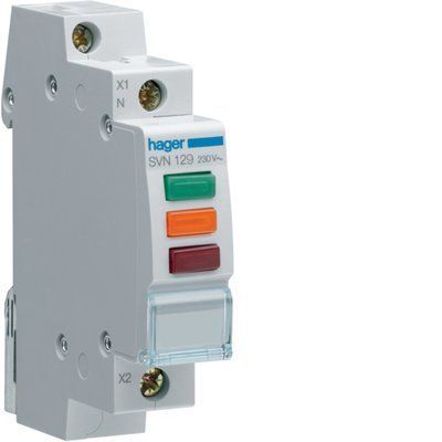 Индикатор Hager тройной LED, 230В, красный/зеленый/оранжевый. 1м SVN129 фото