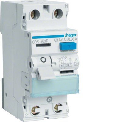 Диференційне реле, ПЗВ 2п 63A 30mA, A, Hager QuickConnect CDS263D фото