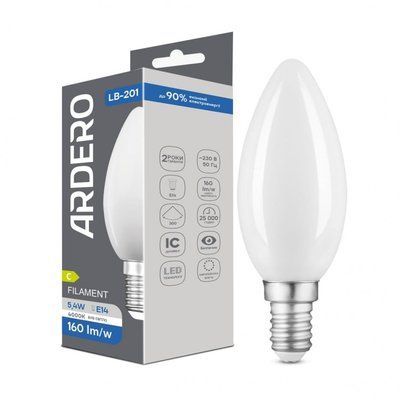 Лампа LED ARDERO свеча матированная LB-201 C35 230V 5,4W 865Lm E14 4000K 8777f фото