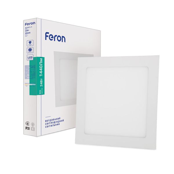 Светильник встраиваемый LED FERON AL511-1 24W квадратный 1440Lm 4000K 290*13.5mm 7578f фото