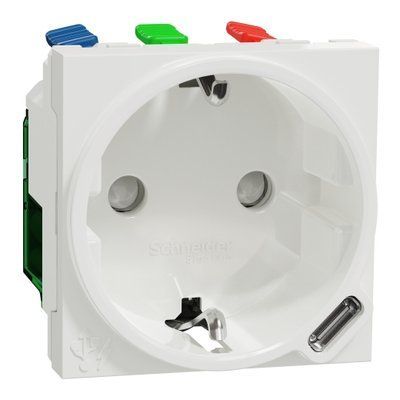Розетка комбінована: силова 220В + USB тип С (10.5 Вт), 2 модулі, біла NU301718 фото