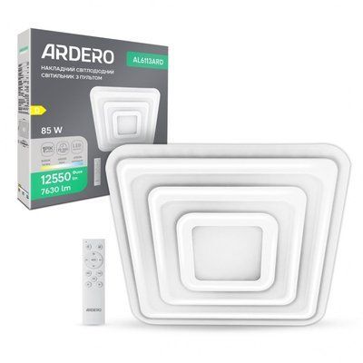 Люстра DECOR TM ARDERO AL6113ARD 85W квадрат 7630Lm 3000K-4500K-6500K 470*470*60mm белый ATLANT S 8614f фото
