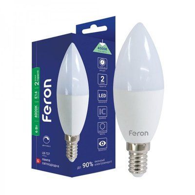 Лампа LED FERON cвічка LB-737 dimm C37 230V 6W 500Lm E14 4000K 8825f фото