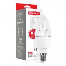 Лампа MAXUS  LED C37 CL-C  6W 3000K 220V E14