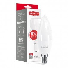 Лампа MAXUS  LED C37 CL-F 8W 4100K 220V E14