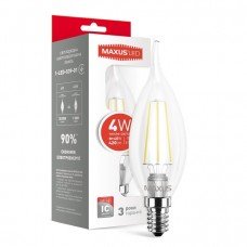 Лампа MAXUS  LED C37 FM-T 4W 3000K 220V E14 (свеча на ветру)