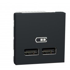Розетка USB двойная 2.1А 2 модуля, Антрацит